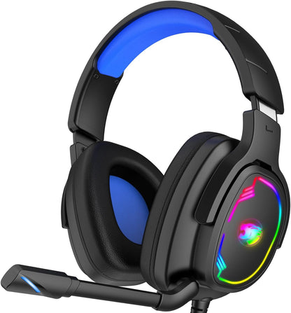Gaming Headset for PC/PS4/PS5/Xbox One/Switch with Noise Canceling Flexible Mic, 3.5mm Jack, RGB Light (Blue) vanoss controllers
